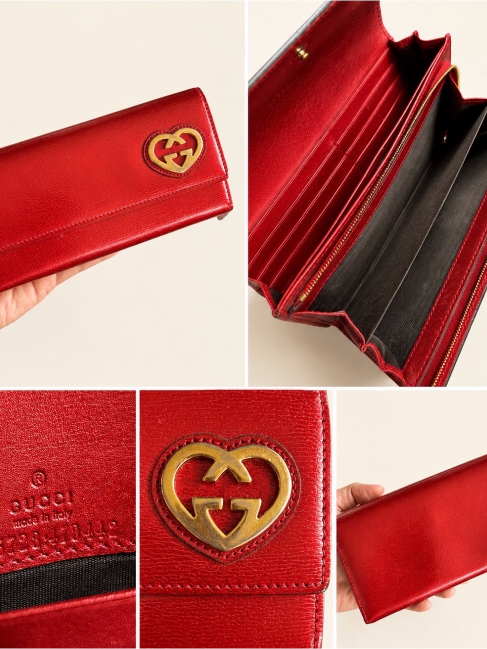 Gucci GUCCISIMA Heart Red Leather Long Wallet EUC - Picture 4 of 9